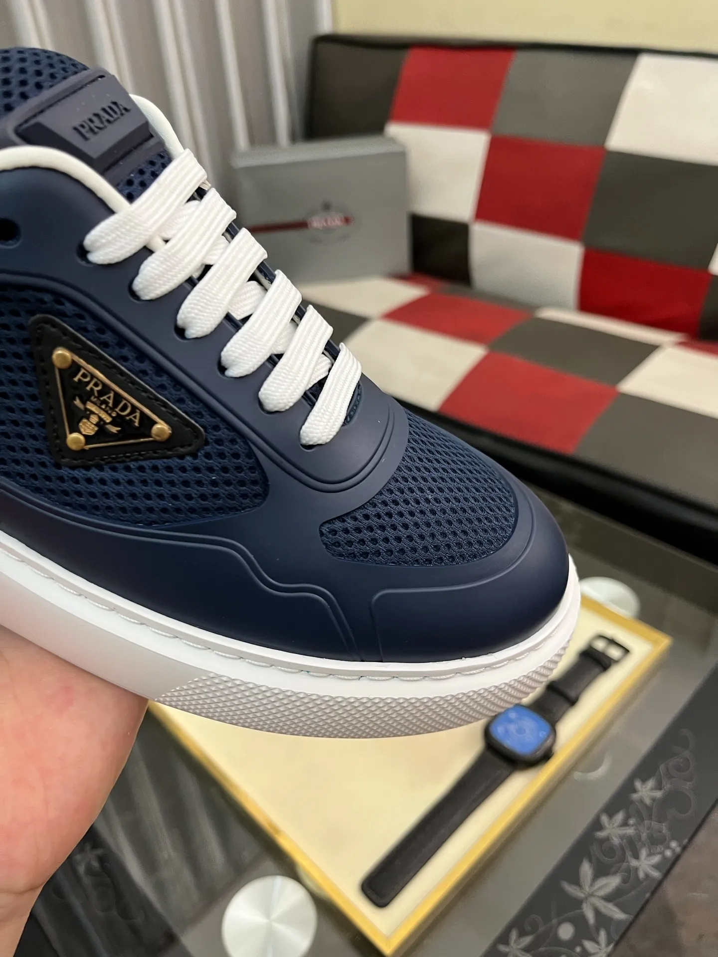 Men's shoes 💰580⌚️⌚️【PRADA】Prada - high-end quality original order 🔍🔍🔍 casual sports shoes - upper: imported 🔝 Napa calfskin, pebbled calfskin, branded glue hollow mesh canvas, shoe body sewn with branded metal fasteners - lining: water-dyed cowhide - outsole: ultra-light TPU foam rubber; two-color molded outsole -Ultra-high quality control, fine workmanship, highlighting (high-end, nobility, class) -Size: 38-445️⃣colors available